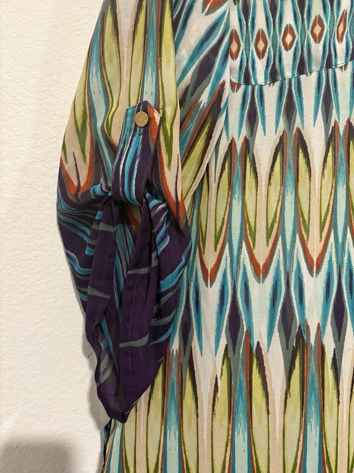 Other Sunny Leigh Green Peacock Shirt Blouse Women’s Plus Size 2X Size XXL / US 16-18 / IT 52-54 - 5 Thumbnail