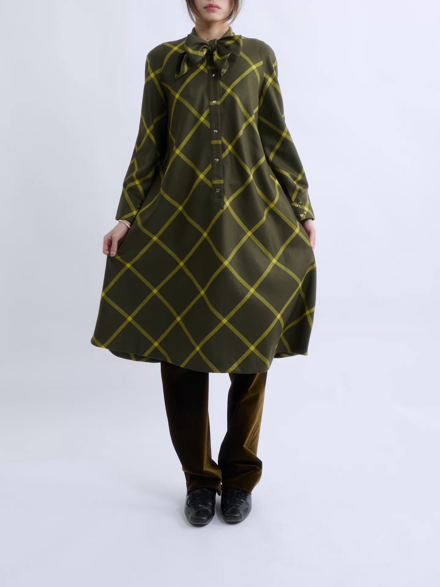 Thierry Mugler Thierry Mugler 80s-90s Yellow-Green Check Bow Dress Size XXL / US 16-18 / IT 52-54 - 6 Thumbnail