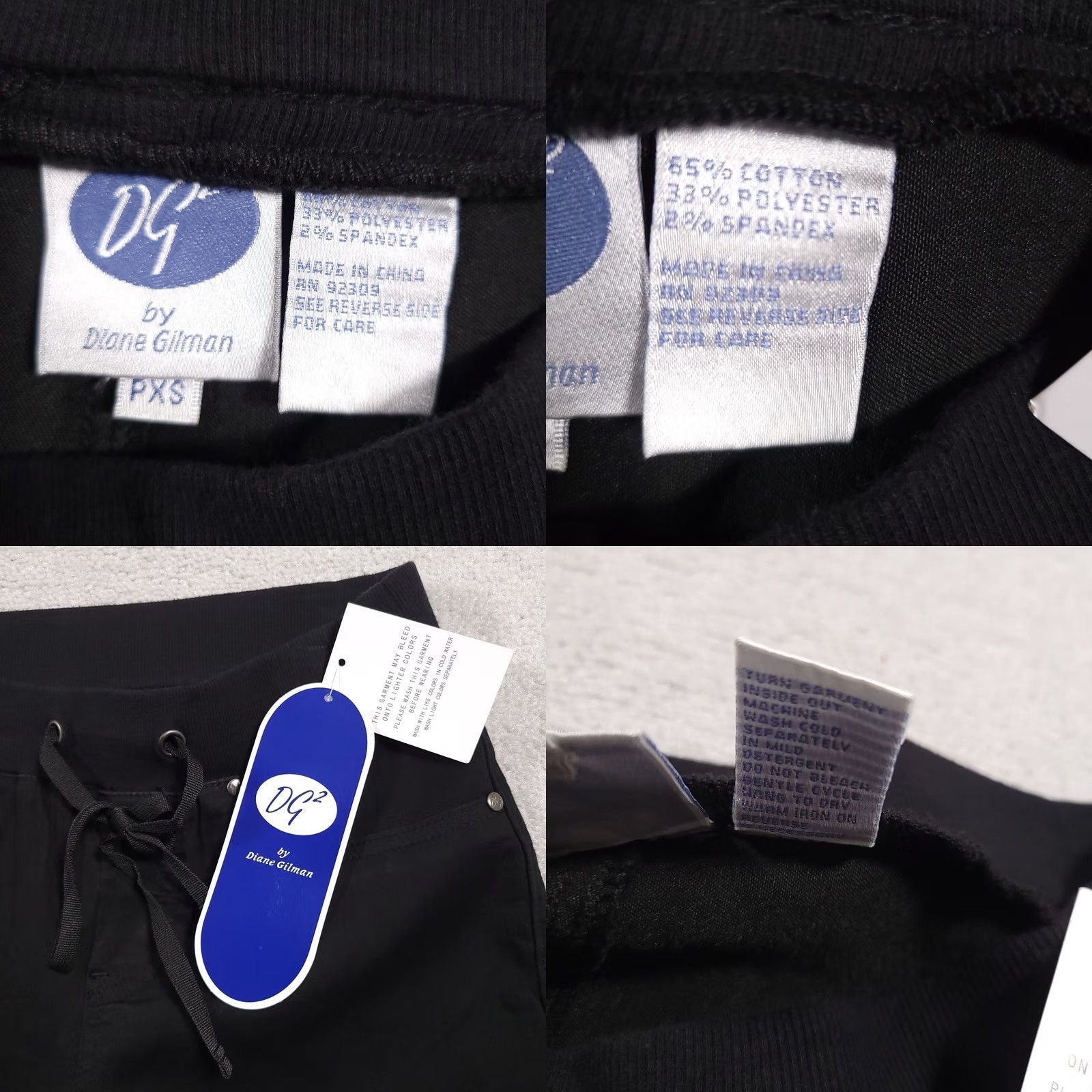 Vintage DG2 by Diane Gilman Stretch Pull On Ankle Jeggings Black PXS Petite Women Size Jegging Tapered Slim Comfort Drawstring Size 26" / US 2 / IT 38 - 9 Thumbnail