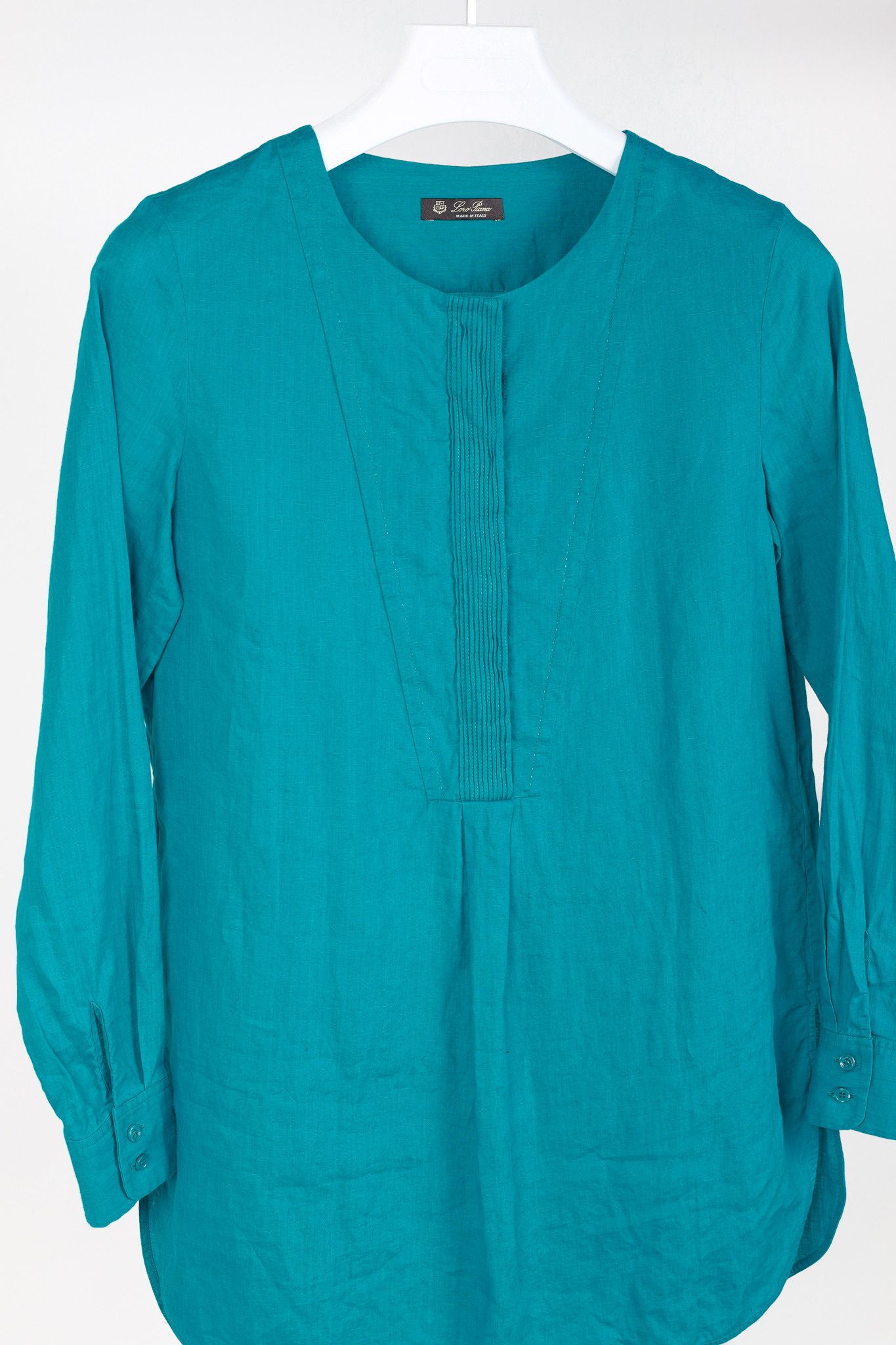 Loro Piana Loro Piana Teal Linen Pintuck Bib Blouse Size S / US 4 / IT 40 - 3 Thumbnail