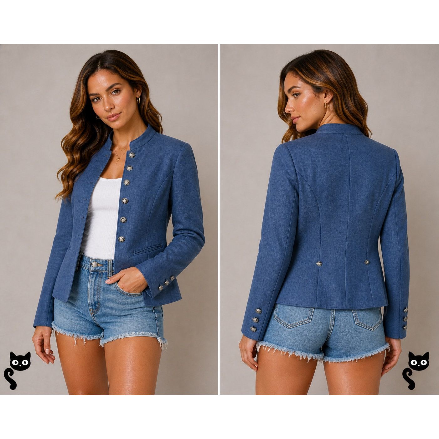 Other Loden Plankl Denim Blue Linen Band Neck Button Blazer Jacket Size XL / US 12-14 / IT 48-50 - 3 Thumbnail