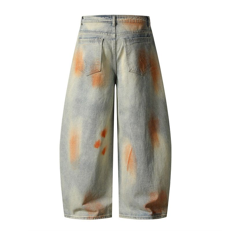 Vintage American retro tie-dye distressed curved jeans for men Size US 32 / EU 48 - 2 Thumbnail