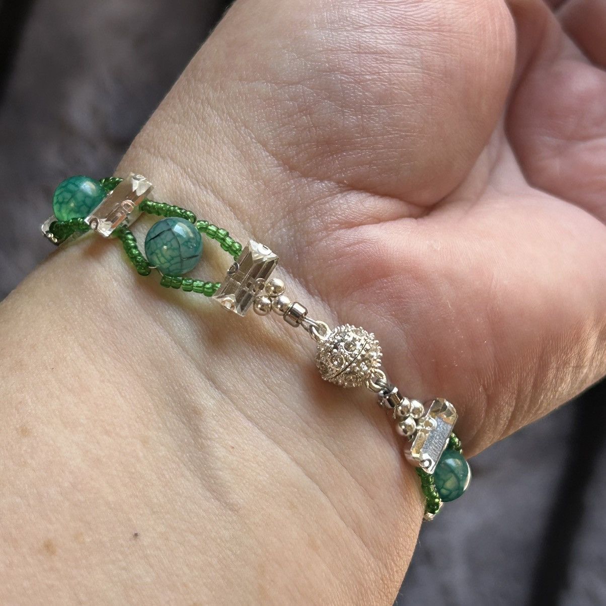 Handmade Handcrafted 8mm dragon vein agate faceted glass bar bracelet Size ONE SIZE - 3 Thumbnail
