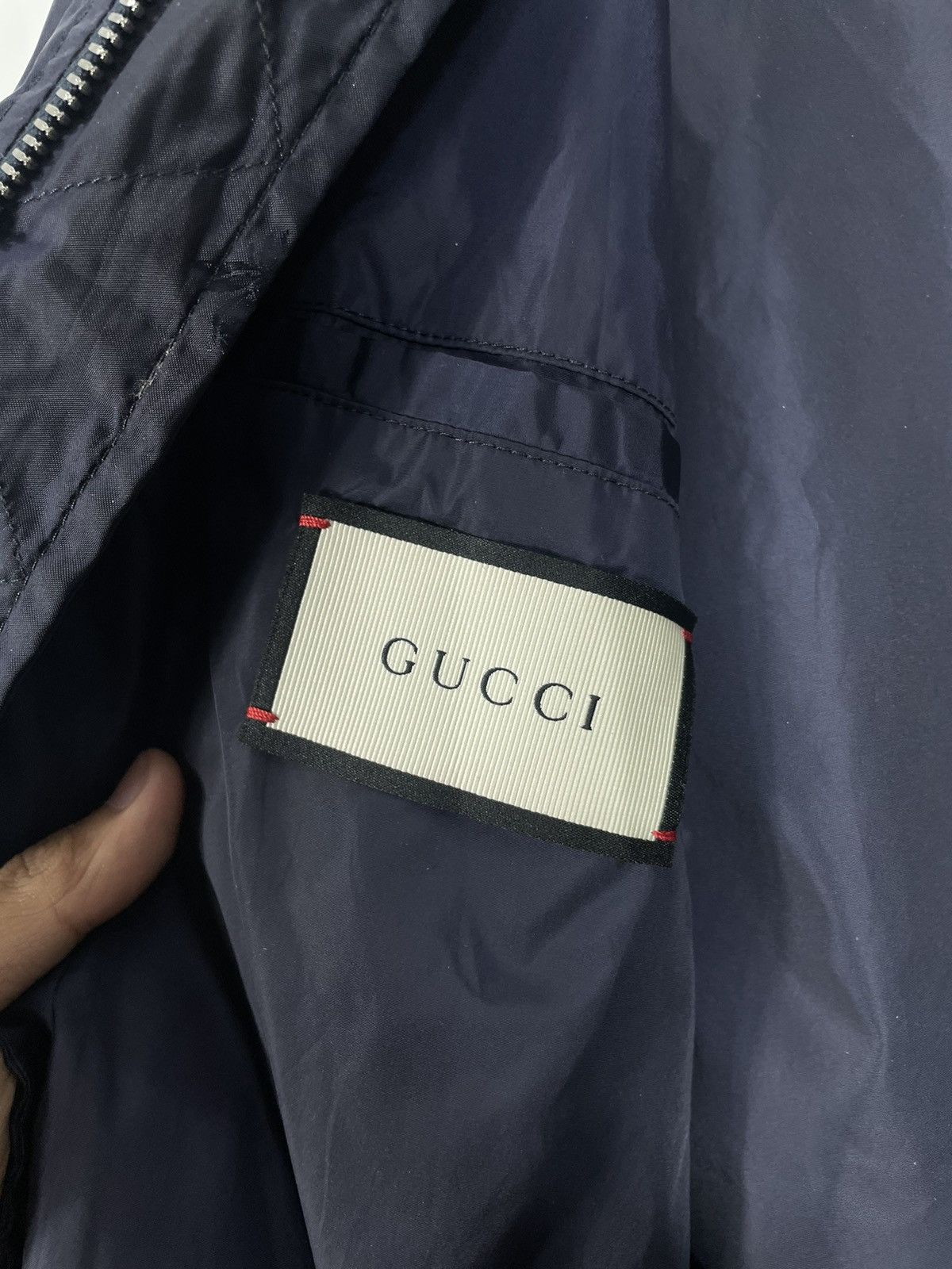 Gucci Gucci bee-patterned shell bomber jacket in navy Size US S / EU 44-46 / 1 - 12 Thumbnail