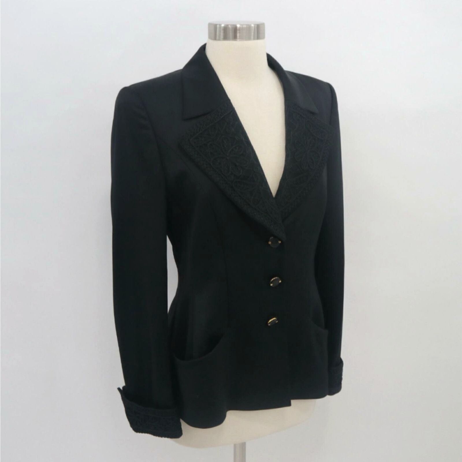 image of Escada Evening Blazer Jacket D36 S Small Black Embroidered Cocktail Wool Silk in White, Women's