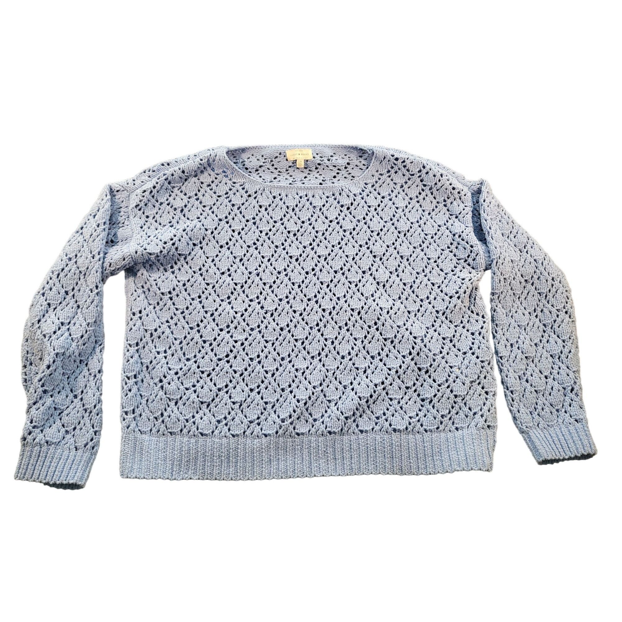 Lucky Brand Lucky Brand Chenille Sweater Women Sz L Open Knit Blue Long Size L / US 10 / IT 46 - 1 Thumbnail
