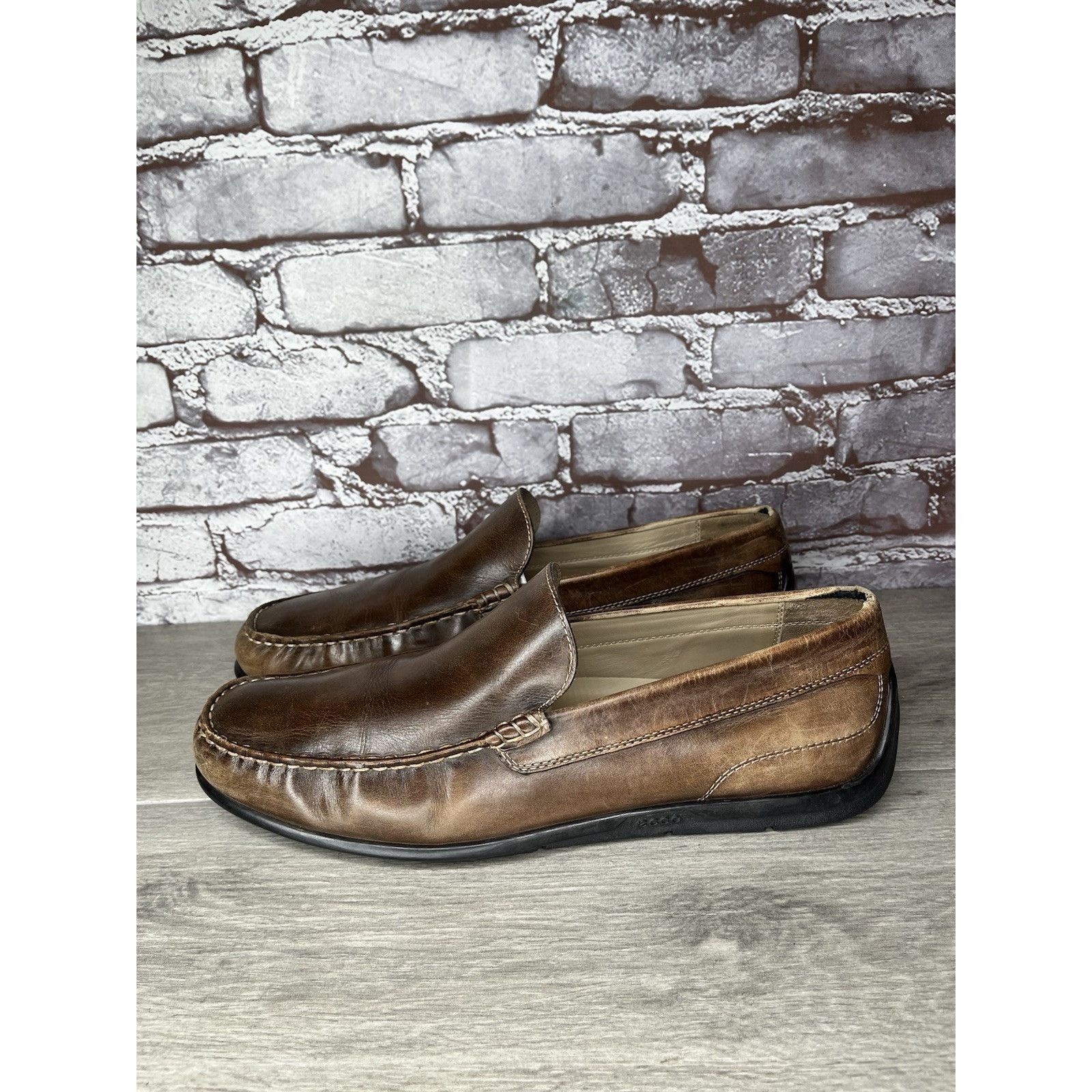 Ecco ECCO Brown Leather Slip On Casual Loafers Driving Shoes Men Size US 13 / EU 46 - 5 Thumbnail