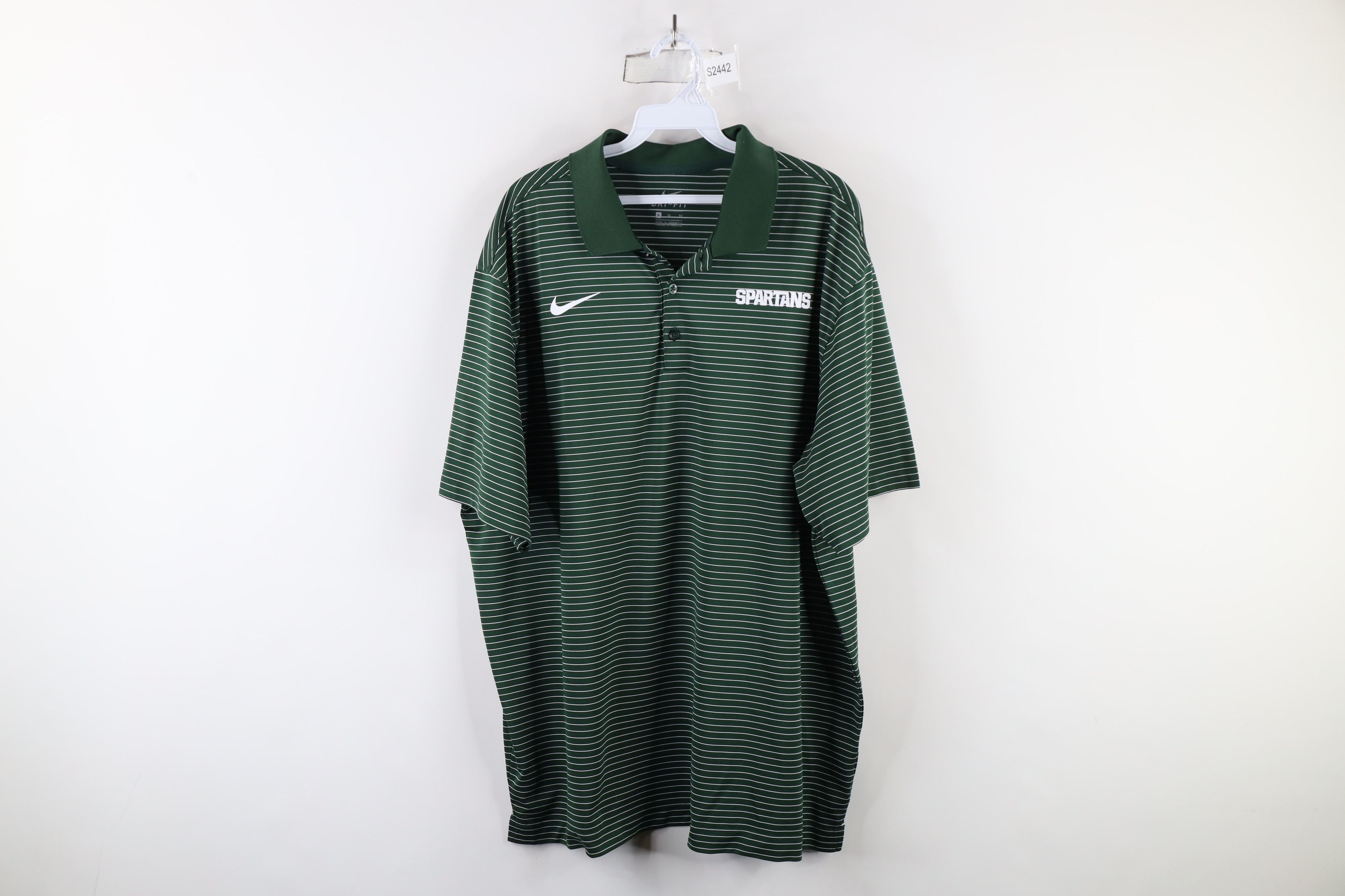 Nike × Vintage Nike Michigan State University Striped Golf Polo Shirt Green Size US XL / EU 56 / 4 - 1 Thumbnail