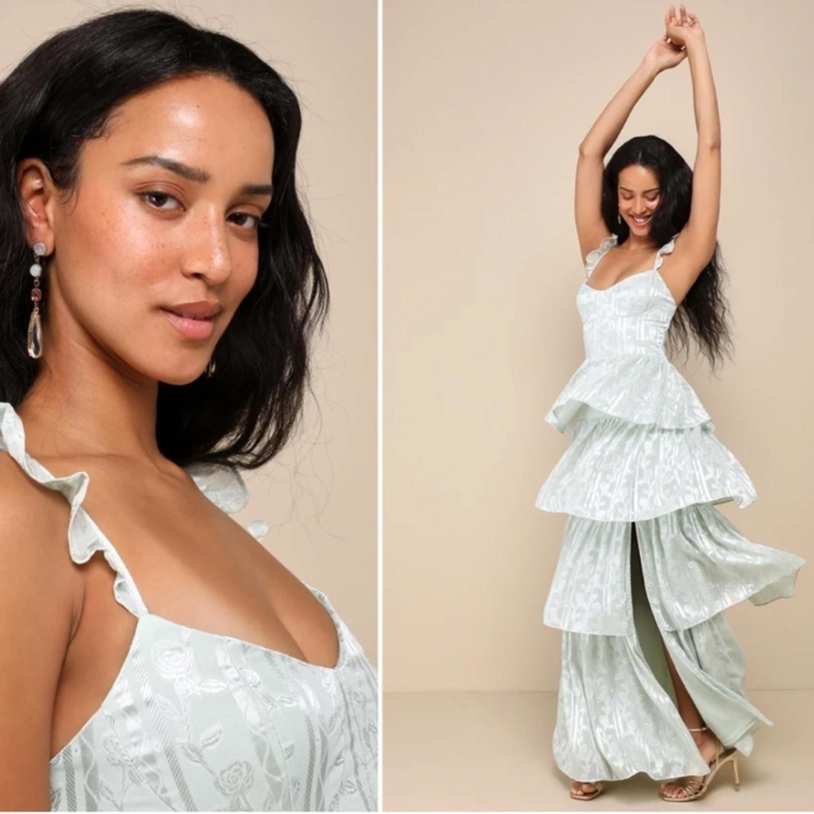 Lulus LULU's Flirty Floral Roses Prom Wedding Sexy Ruffles Maxi Size L / US 10 / IT 46 - 1 Thumbnail
