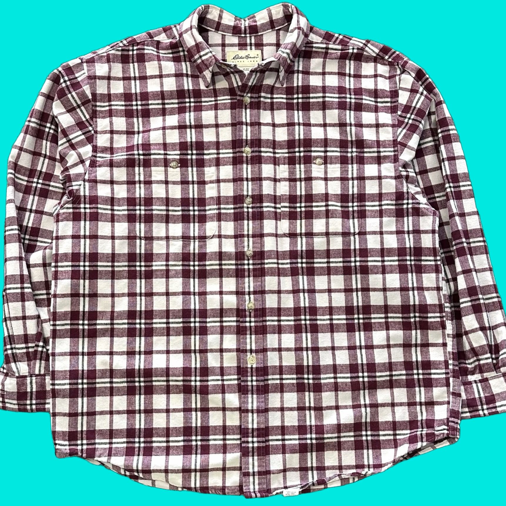 Eddie Bauer Eddie Bauer Plaid Flannel Shirt Mens 2XL Burgundy Long Sleeve Button-Up Collar Cotton Vintage Thick Size US XXL / EU 58 / 5 - 1 Thumbnail