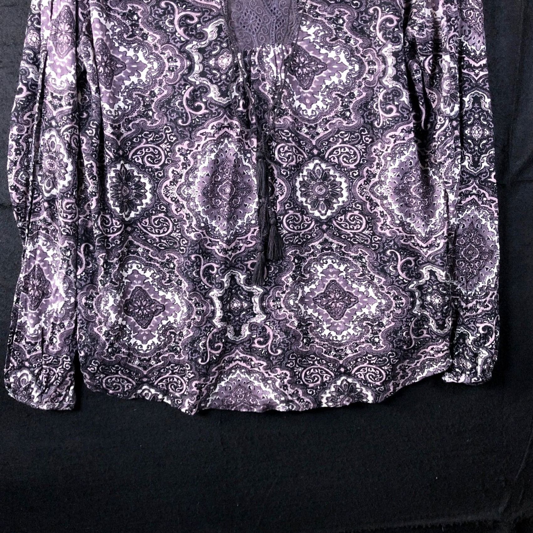 Lucky Brand Lucky Brand Womens Shirt Purple Floral V Neck Front Tie Long Sleeve Large Size L / US 10 / IT 46 - 3 Thumbnail