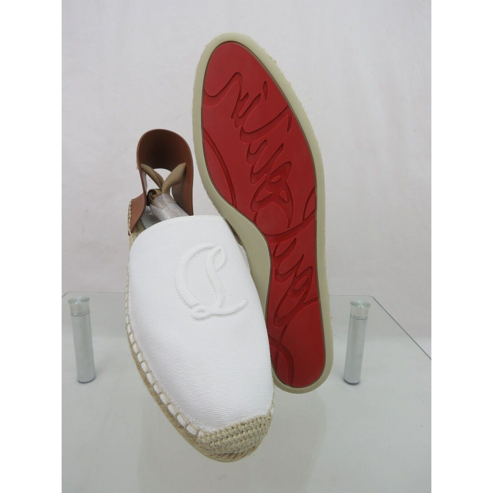Christian Louboutin OUBOUTIN NANOU WHITE CANVAS LEATH CL LOGO TIE ESPADRILLES 39 Size US 9 / IT 39 - 14 Thumbnail