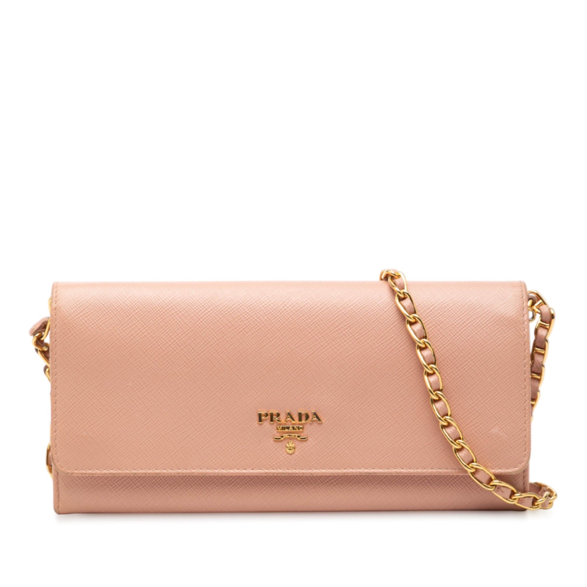 Prada Saffiano Wallet On Chain in Pink, Women's