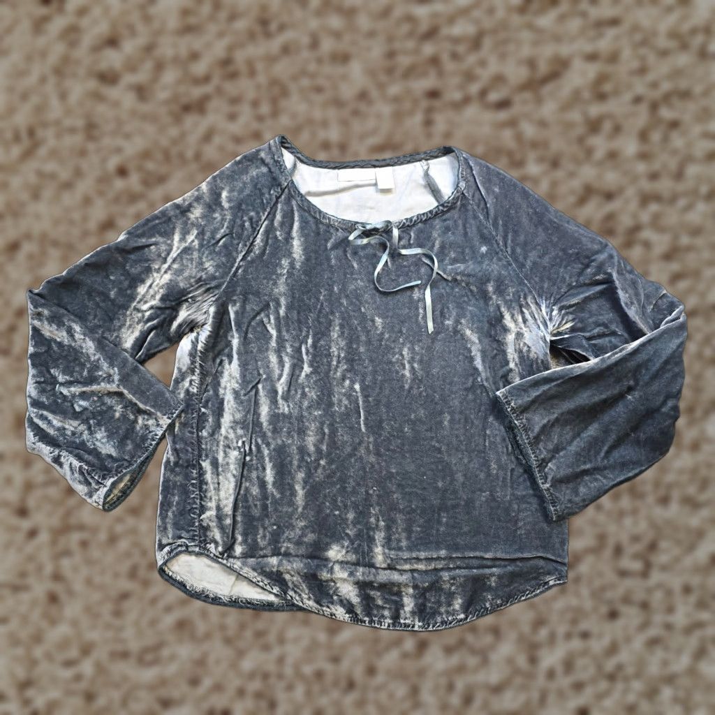 J. Jill J. Jill Top Womens Small Gray Velour Flare Sleeve Round Neck Vintage Boho Hippie Shirt Size S / US 4 / IT 40 - 1 Thumbnail