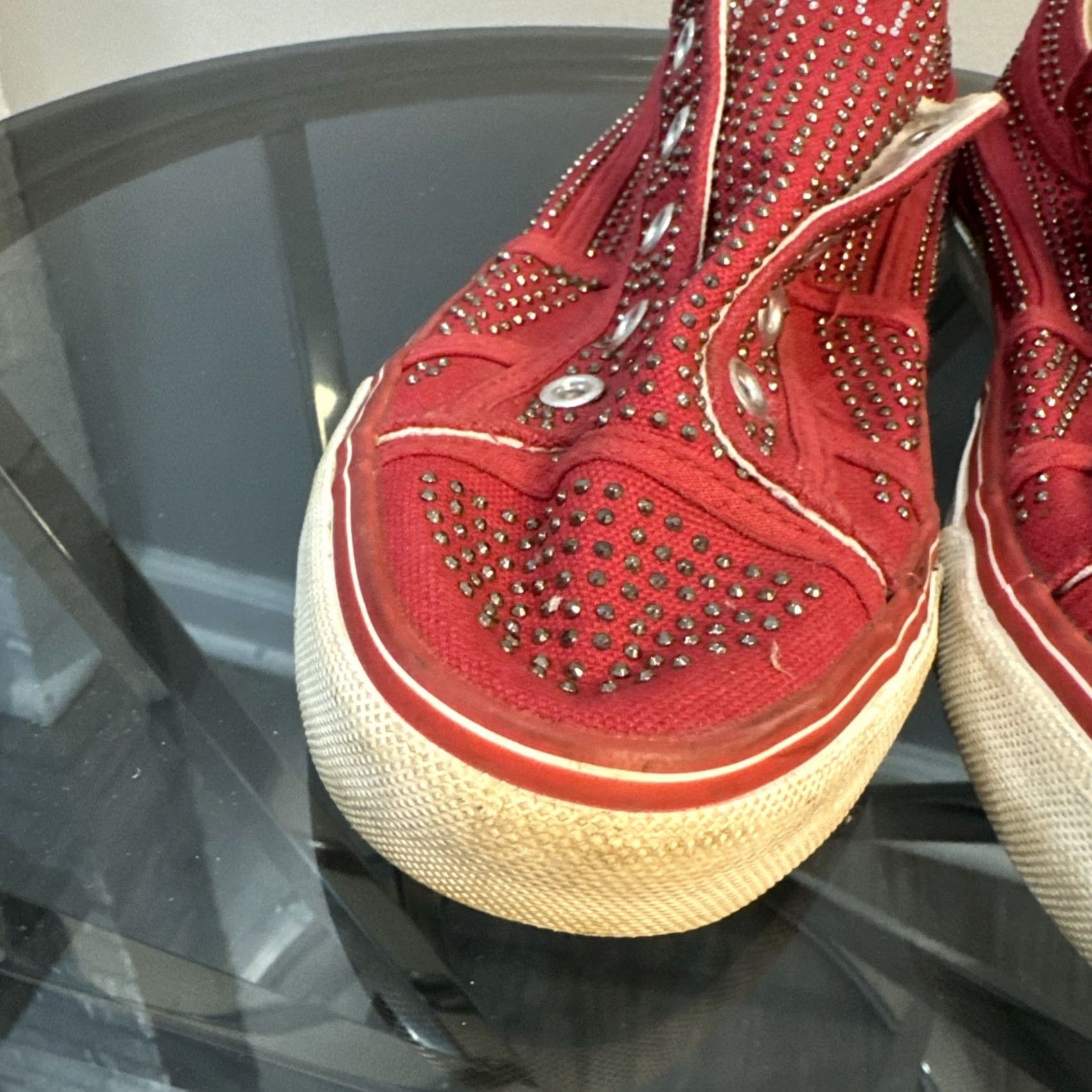 True Religion VINTAGE True Religion Sneakers Woman Red Size 8 Rhinestone-Studded Canvas Slip-On Shoes Women Sneaker 8 Red Womens Size US 8 / IT 38 - 6 Thumbnail