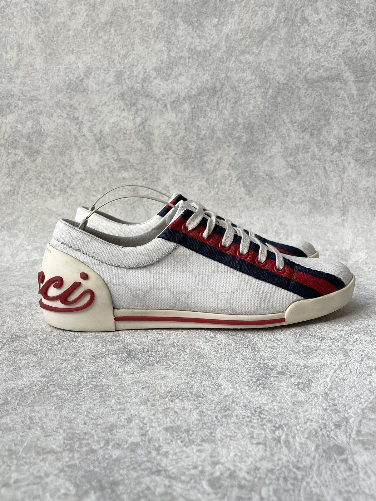 Gucci Gucci GG Monogram Canvas Sneakers Red Blue Web Script Logo Size US 7 / IT 37 - 7 Thumbnail