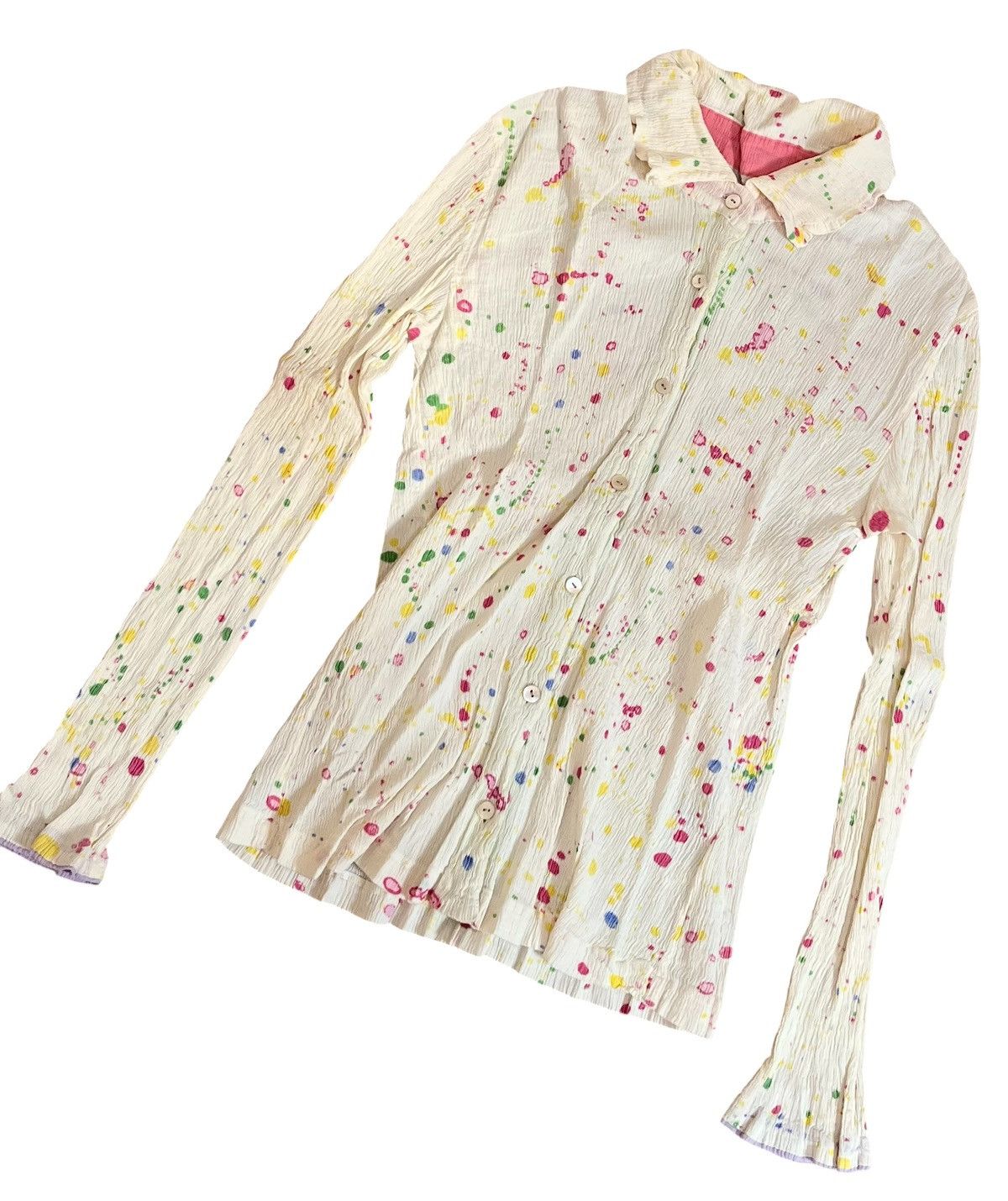 Issey Miyake Tsumori chisato crinkle pleated paint splatter cream shirt Size S / US 4 / IT 40 - 2 Thumbnail
