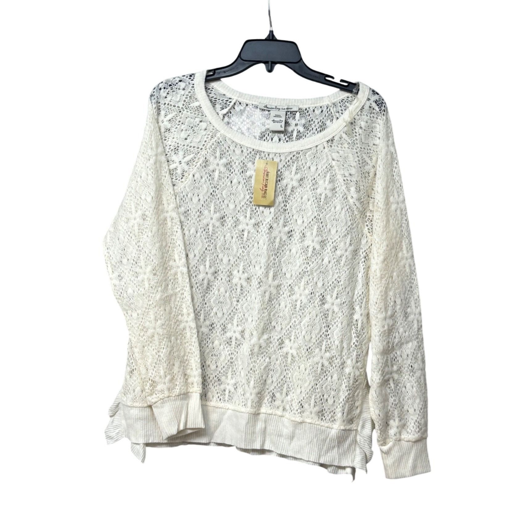 Other American Rag Junior’s Lace Knit Ruffle Hemline Trim Sweater Size L / US 10 / IT 46 - 1 Thumbnail