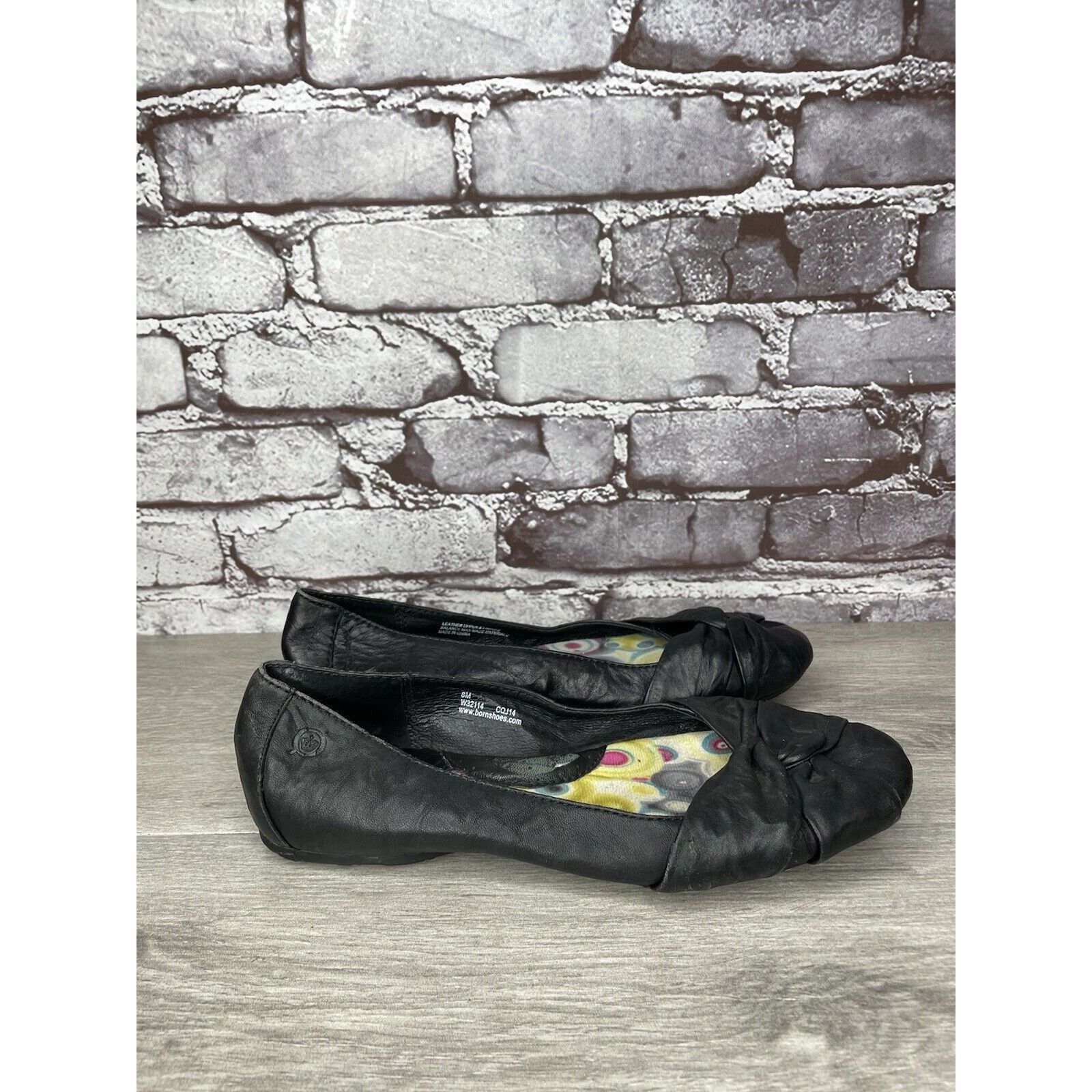 Born Born Lily W32114 Black Leather Vamp Accented Knot Ballet Fla Size US 8 / IT 38 - 3 Thumbnail