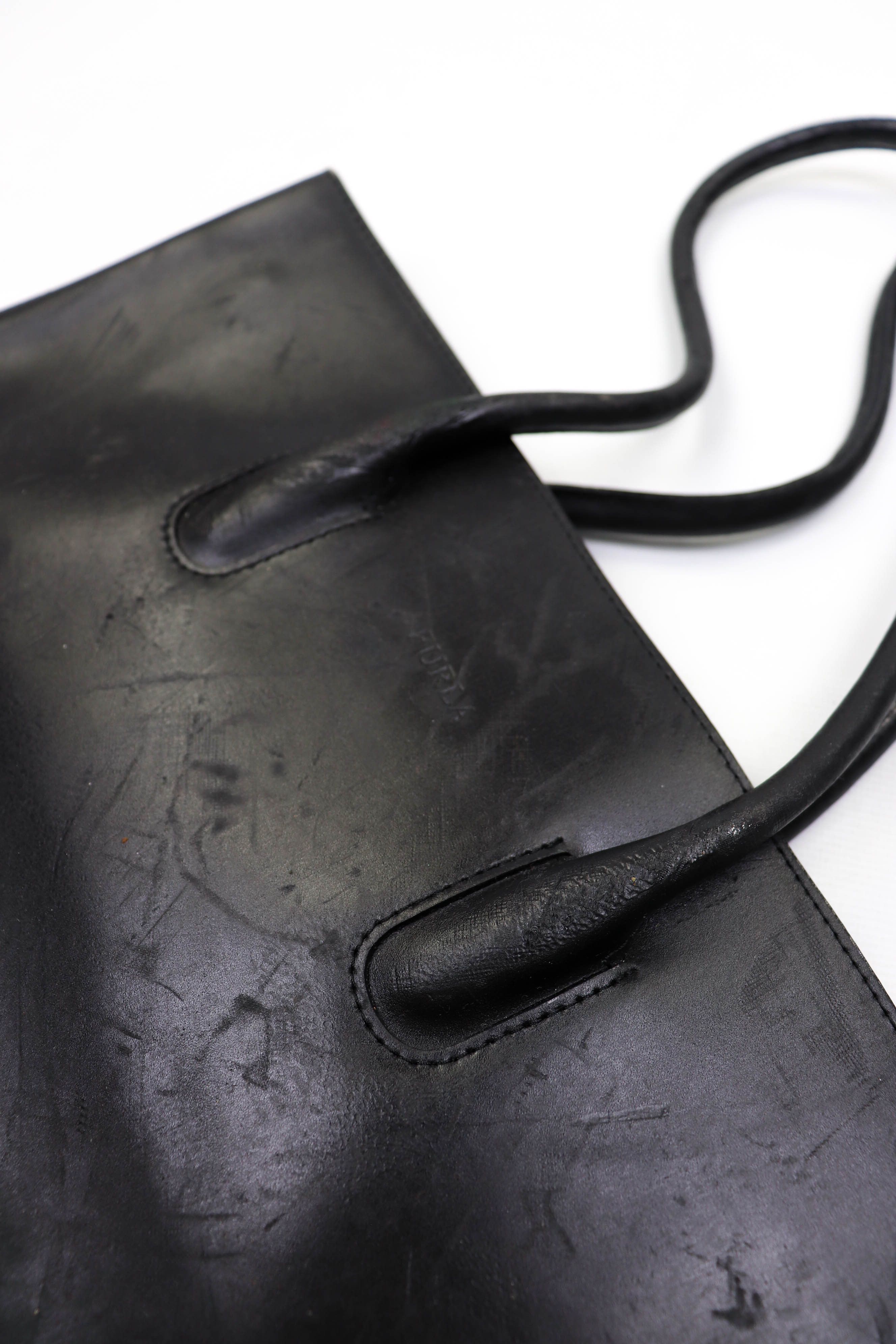Furla FURLA Vintage Distressed Black Leather Hand Shoulder Bag Size ONE SIZE - 19 Thumbnail