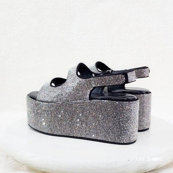 Other Oh Yeah Black 3" Platform Sparkling Iridescent Rhinestone Fl Size US 8 / IT 38 - 2 Thumbnail