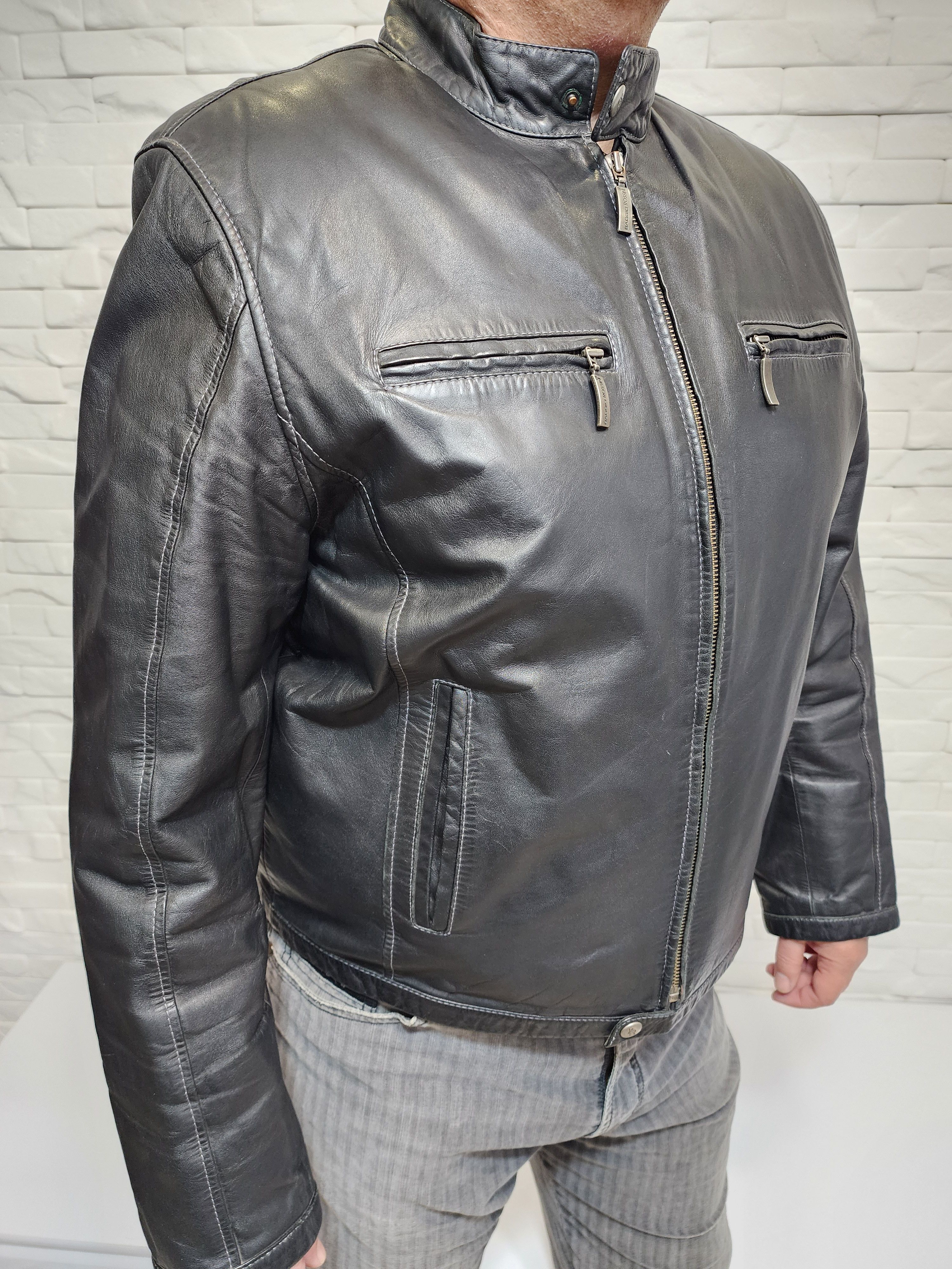 Genuine Leather Men's Black Genuine Leather Jacket: Zippered Pockets, Size US L / EU 52-54 / 3 - 2 Thumbnail