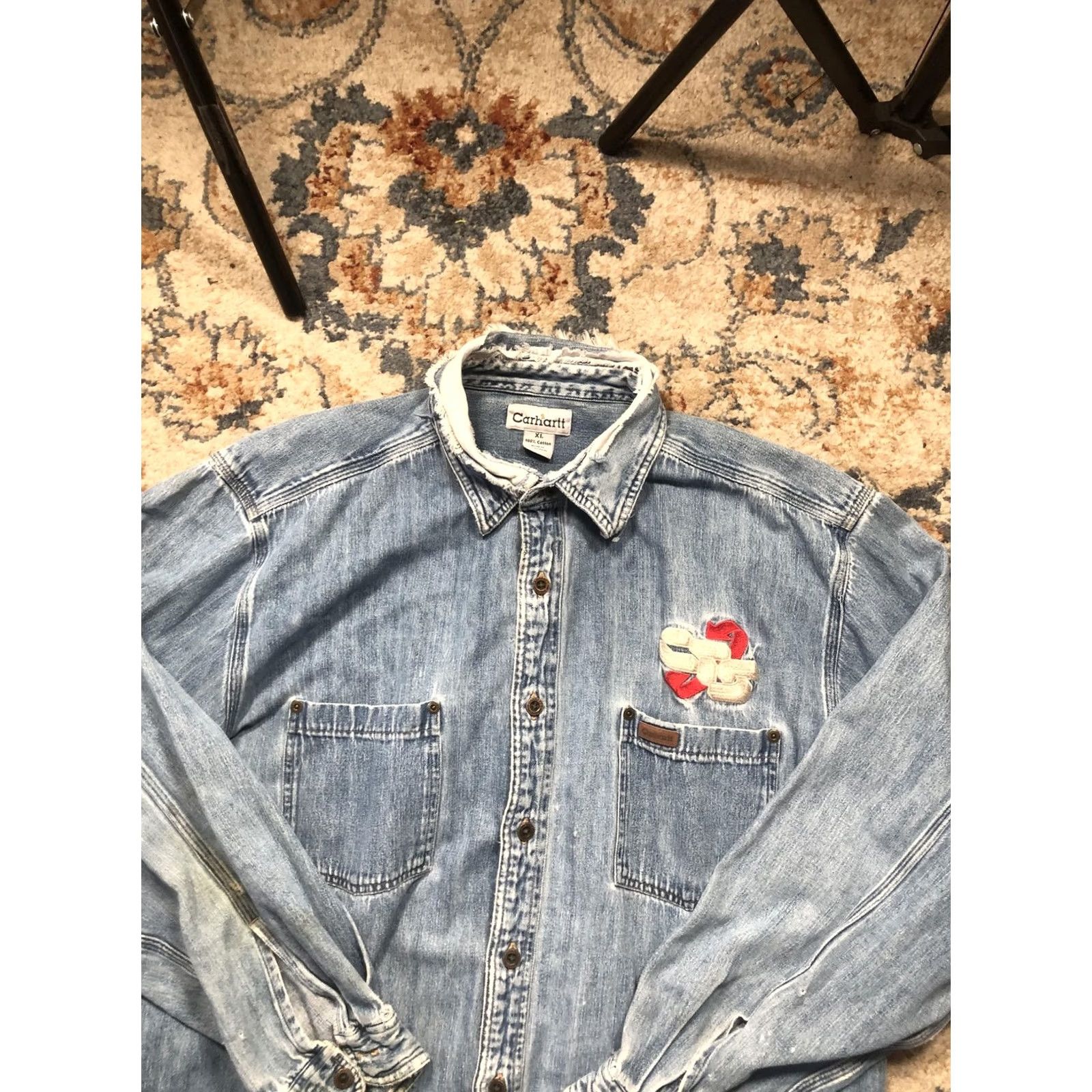 Carhartt VINTAGE Carhartt Shirt Mens XL Blue Denim Button Front Long Sleeve Workwear Distressed Size US XL / EU 56 / 4 - 6 Thumbnail