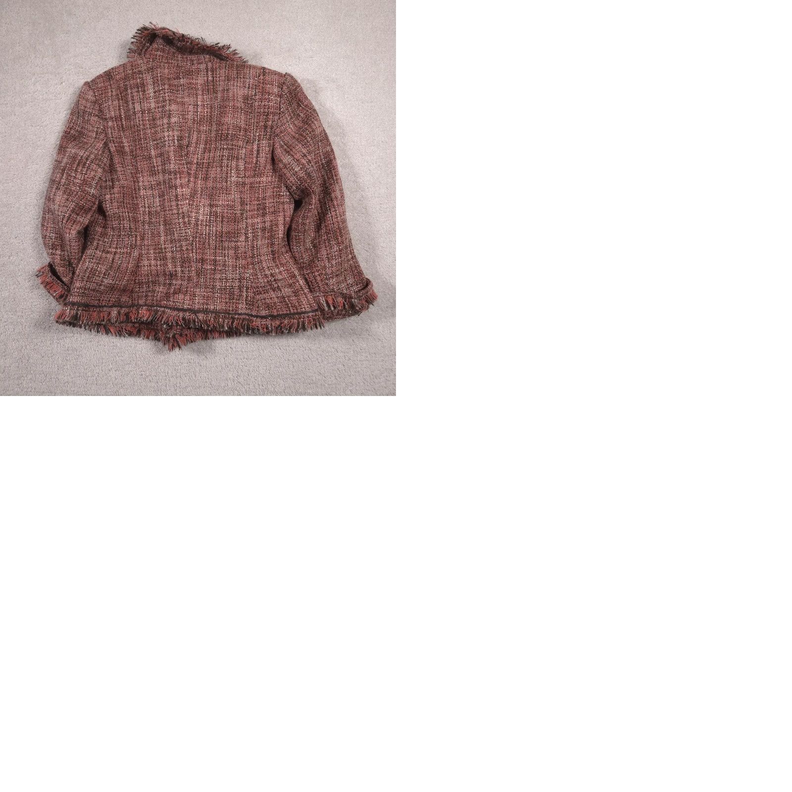 Vintage VINTAGE? No. New York & Company Blazer Womens 4 Red Tweed Fringe Snap Front Short Jacket Size 27" / US 4 / IT 40 - 9 Thumbnail