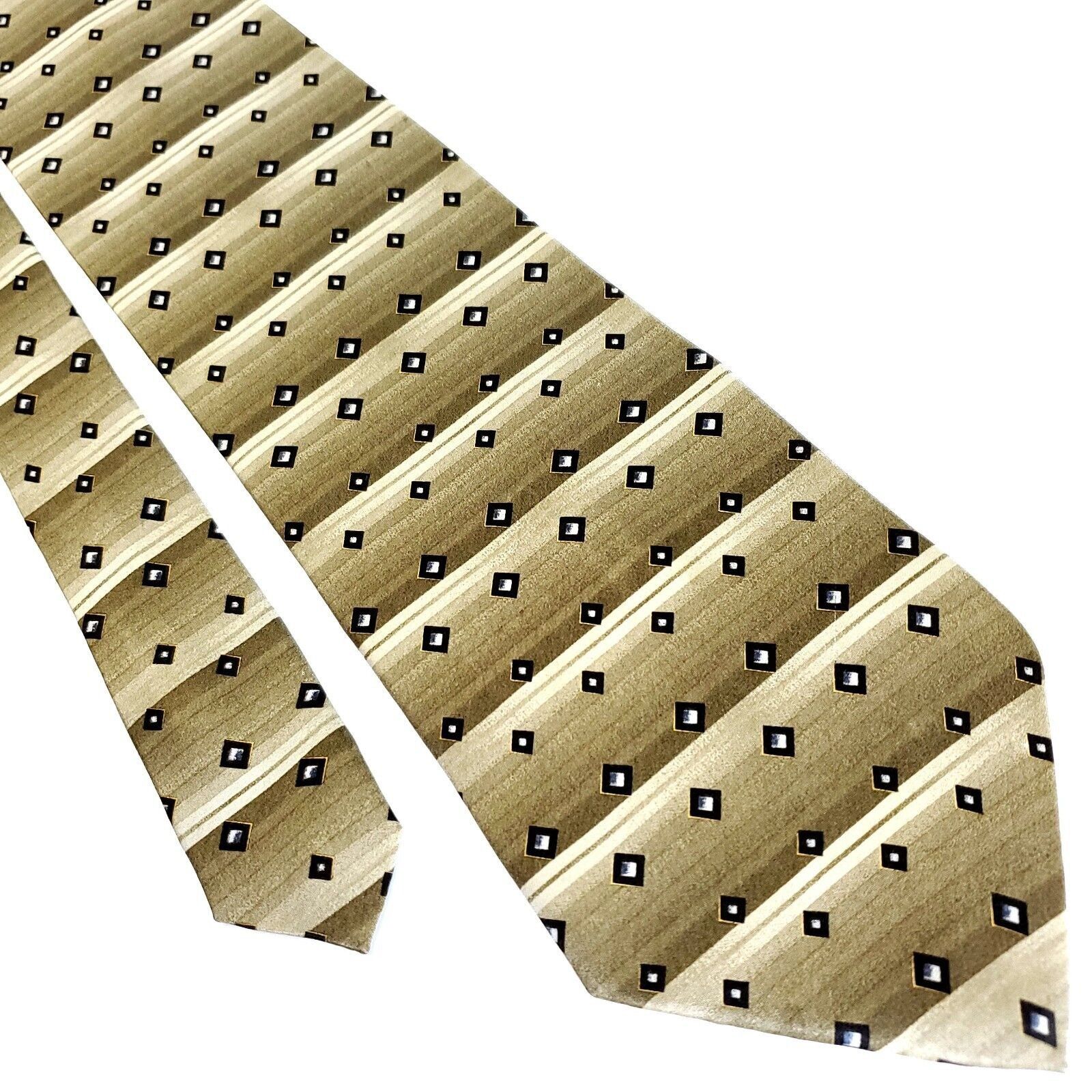 Vintage Crescenzo Collection Silk Tie Beige Woven Check Short Wide Size ONE SIZE - 1 Thumbnail
