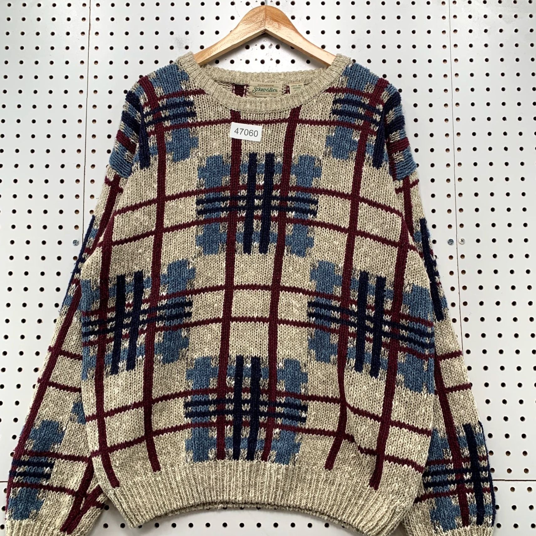 Vintage VINTAGE St. John's Bay Sweater Mens L Beige Plaid Linen Ramie Blend Casual Pullover Knit Crew Neck Winter Fall Spring Men Size US L / EU 52-54 / 3 - 4 Thumbnail