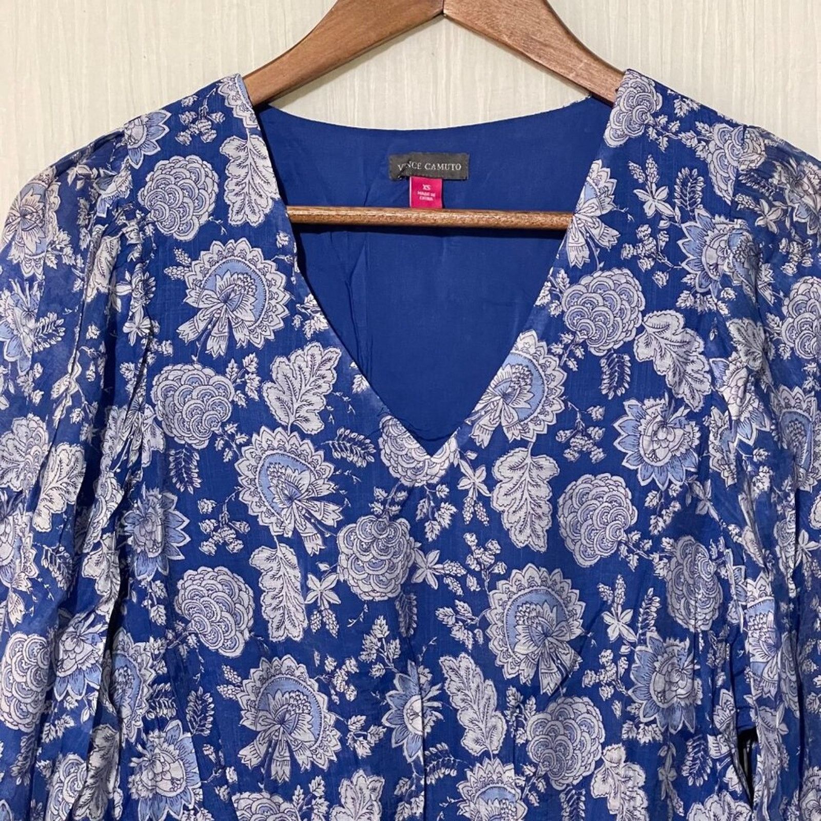 Vince Camuto Vince Camuto Peplum Floral Blue Sheer Sleeve Lined Blouse XS Size XS / US 0-2 / IT 36-38 - 3 Thumbnail