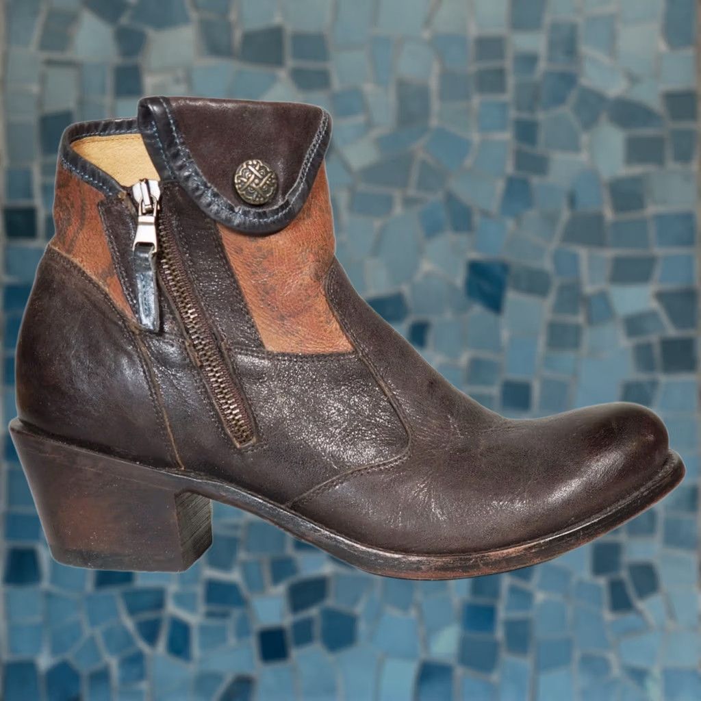 Vintage J.B. Dillon Western Ankle Boots Outside Zip JBW1801 Brown Leather Women's US 10 B Size US 10 / IT 40 - 1 Thumbnail
