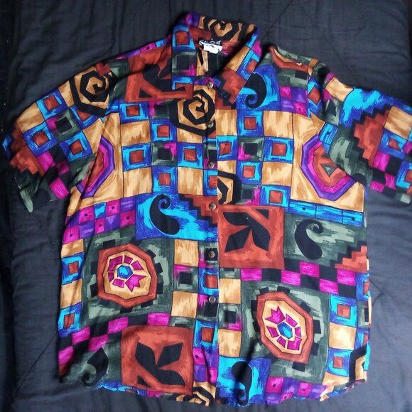Other Vintage Caliche Abstract Geometric Shapes Button Shirt Size XL / US 12-14 / IT 48-50 - 2 Thumbnail