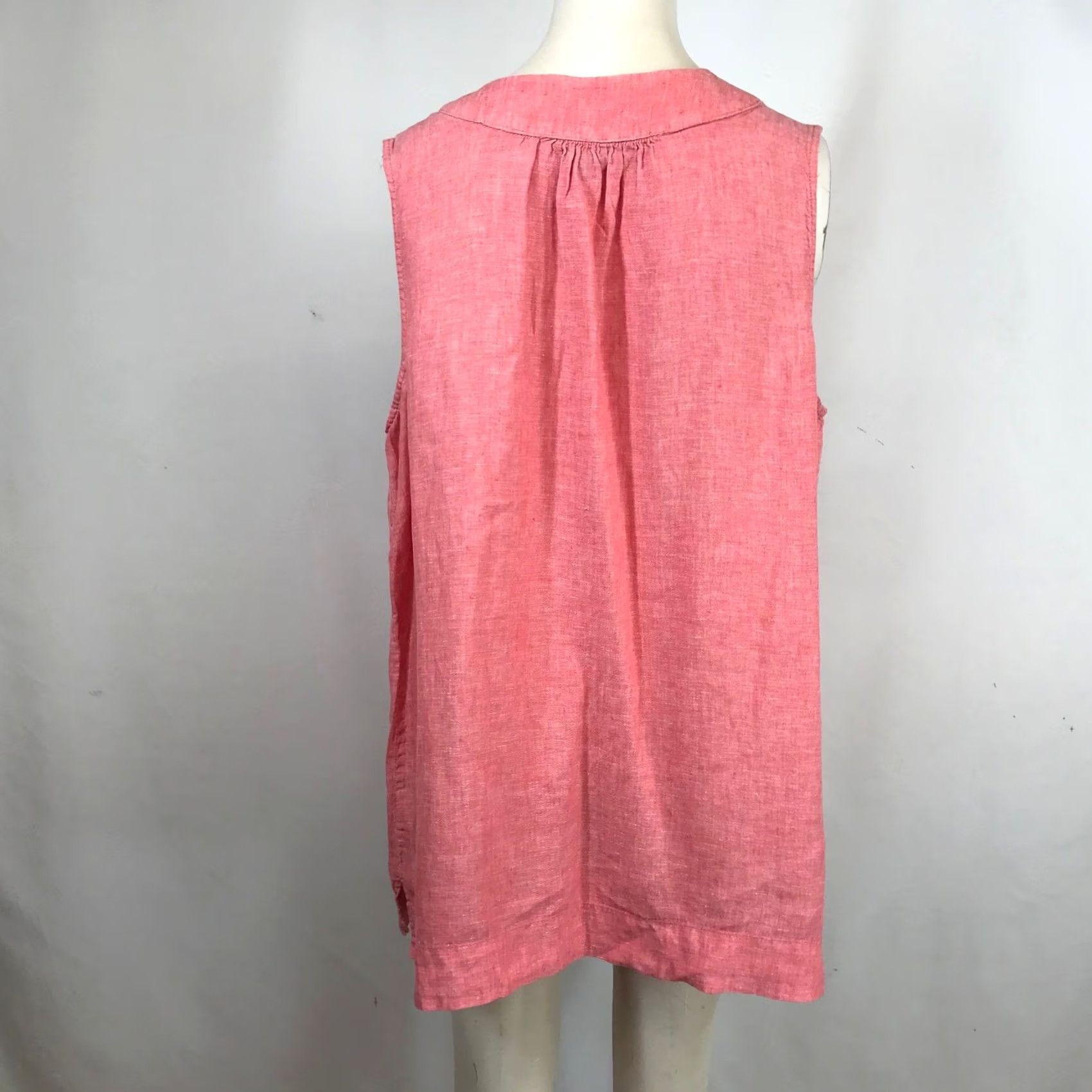Lands' End VINTAGE Lands' End Womens 1X Tunic Sleeveless Linen V-Neck Coral Pink Knit Pintuck Pleats Slit Beach Casual Travel Workwear 100% Linen Womens 1X Size XL / US 12-14 / IT 48-50 - 5 Thumbnail