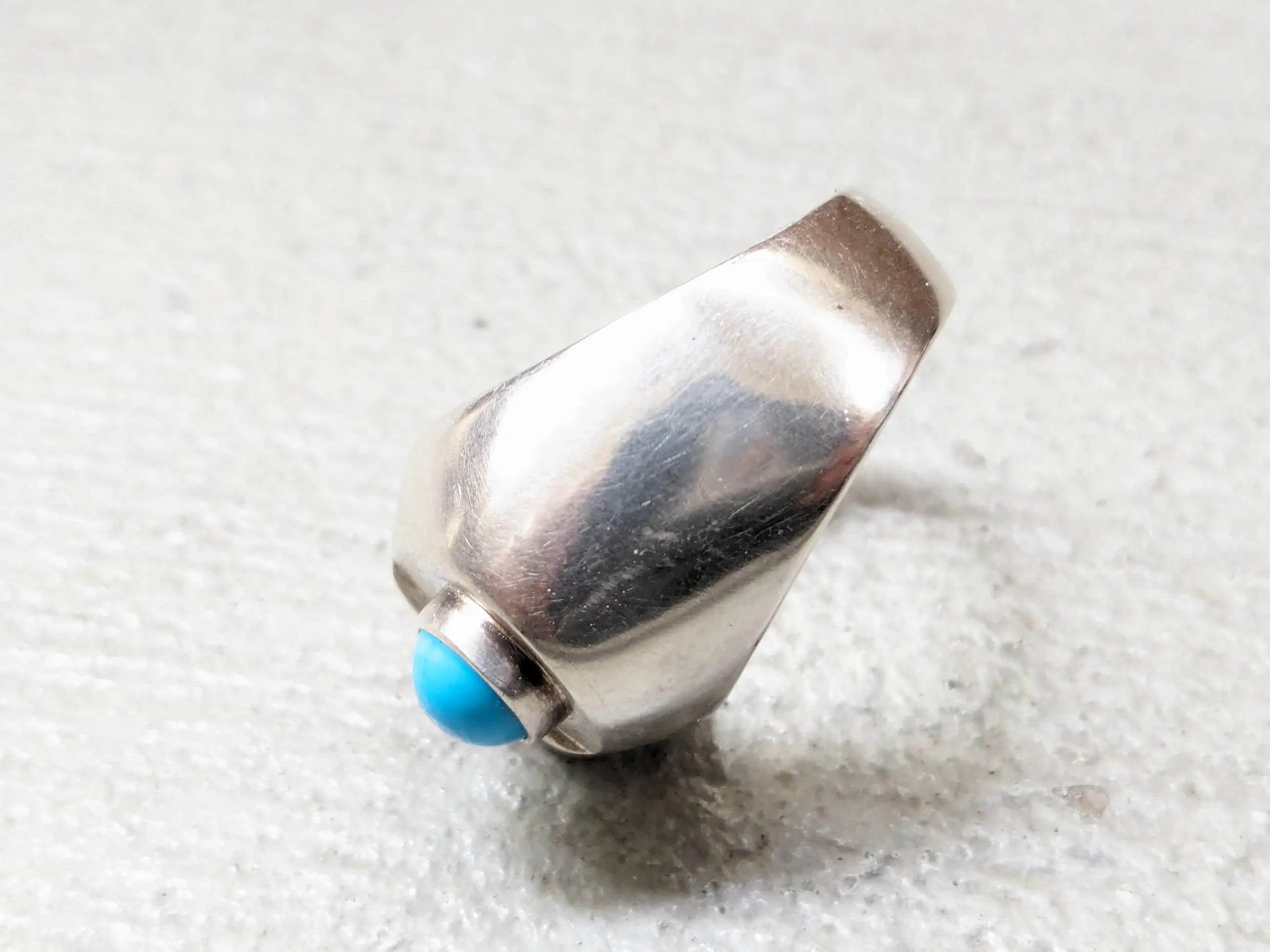 Jewelry Vintage Sterling Silver Ring Turquoise 10.75 Modern Art Deco Size ONE SIZE - 11 Thumbnail