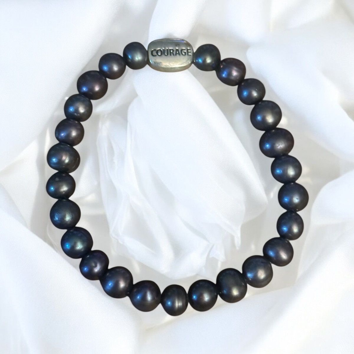 Other Sterling black freshwater pearl bead Courage bracelet Size ONE SIZE - 1 Thumbnail
