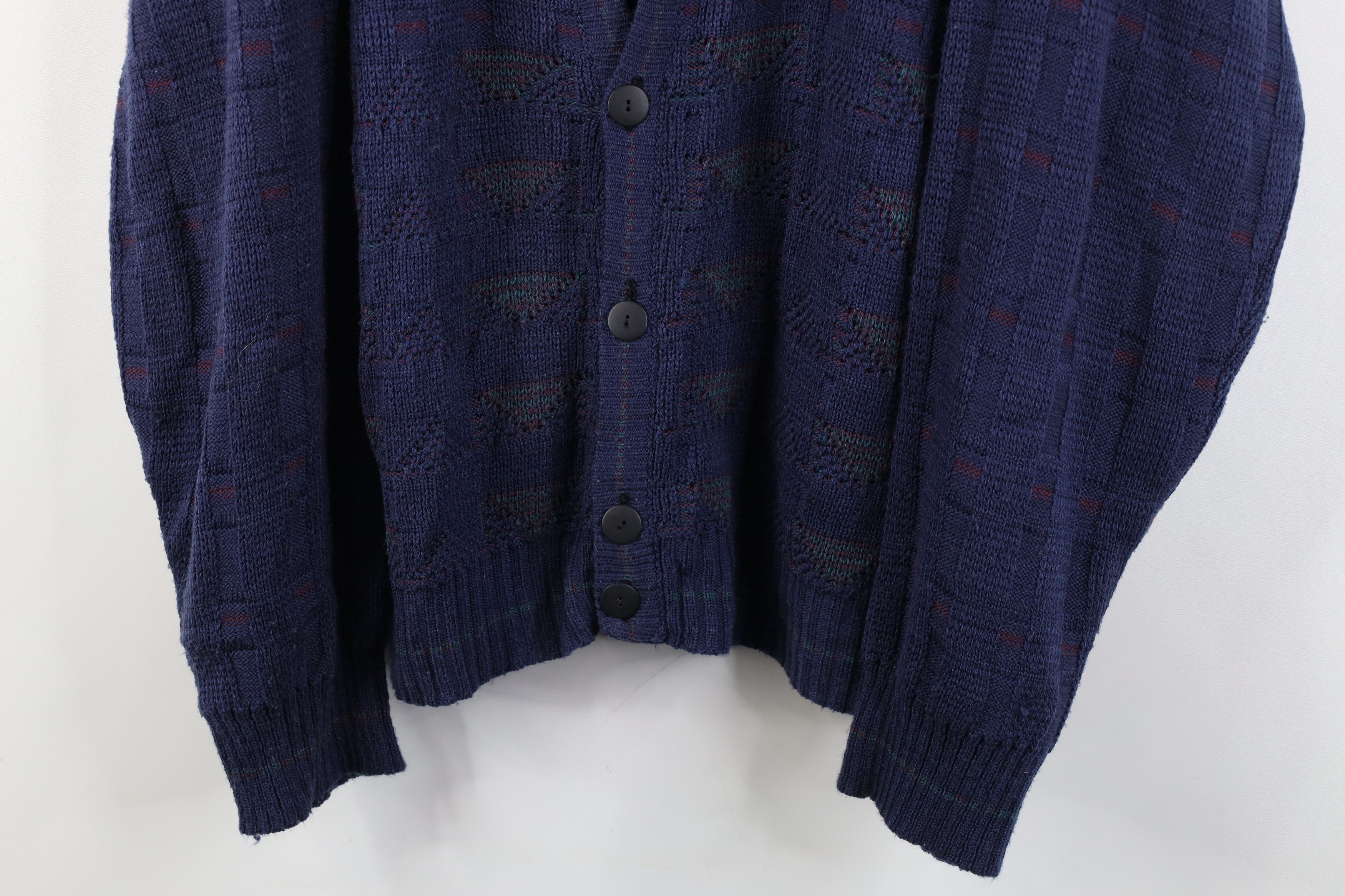 Vintage Vintage 90s Streetwear Geometric Knit Cardigan Sweater Size US XL / EU 56 / 4 - 3 Thumbnail