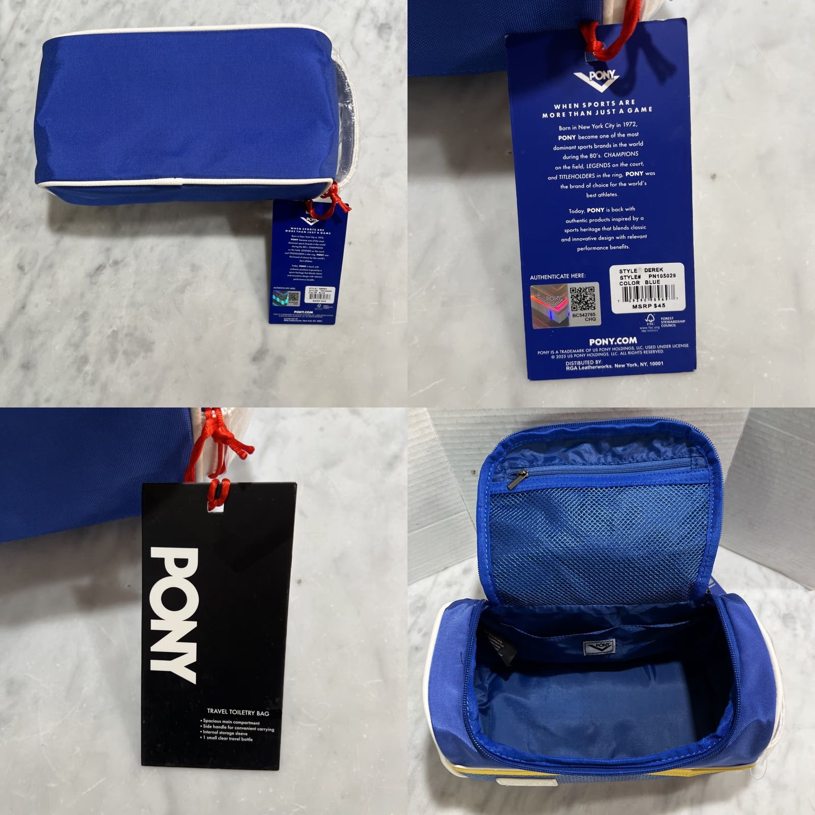 PONY Pony Travel Toiletry Bag Dopp Blue Zipper Inside Pockets MSRP 5 NWT Men Travel Polyester Clutch Bag 10”x5.5”x5” Size ONE SIZE - 8 Thumbnail