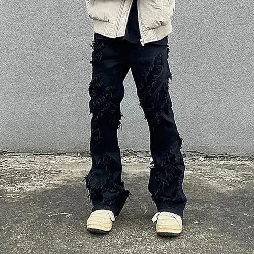 Jean Opium Distressed Black Stack Denim Jeans y2k retro style Size US 32 / EU 48 - 3 Thumbnail
