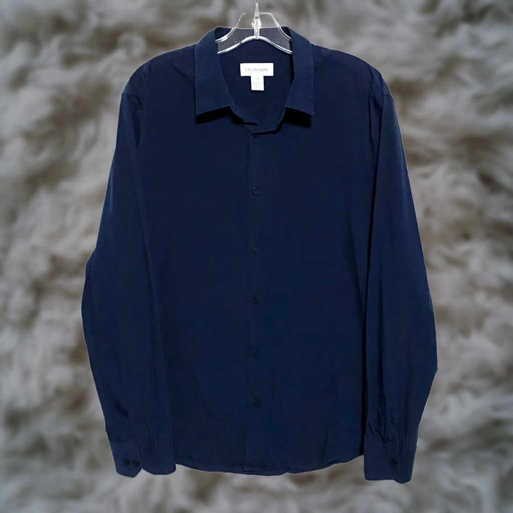 Calvin Klein Calvin Klein Dark Blue Button Dress Shirt Men M Classic Minimalist Business Shirt Size 40R - 1 Thumbnail