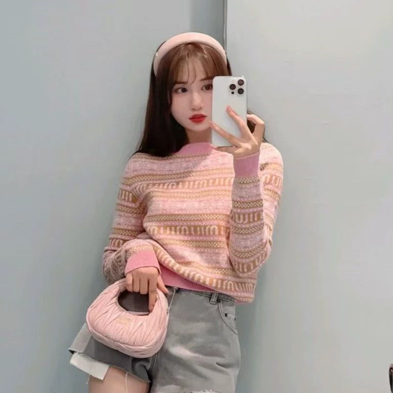 Miu Miu MIU MIU SS23 Striped Logo Wool Sweater Women Pink 38 Size XS / US 0-2 / IT 36-38 - 9 Thumbnail