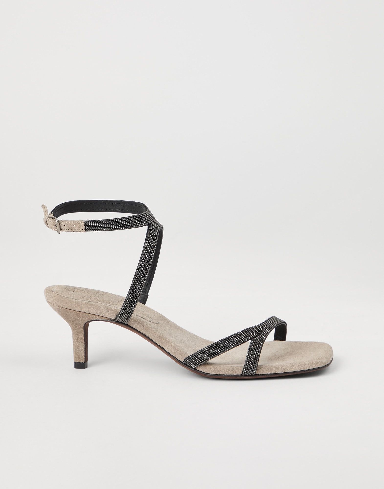 Brunello Cucinelli o1la1rc1a0326 Suede Heels With Precious Straps in Black Size US 8 / IT 38 - 1 Thumbnail