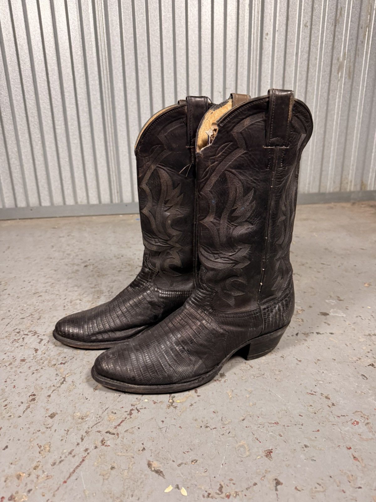 Justin Boots 80s Vintage Justin Black Teju Lizard Skin Usa Cowboy Boots Size US 9.5 / EU 42-43 - 6 Thumbnail