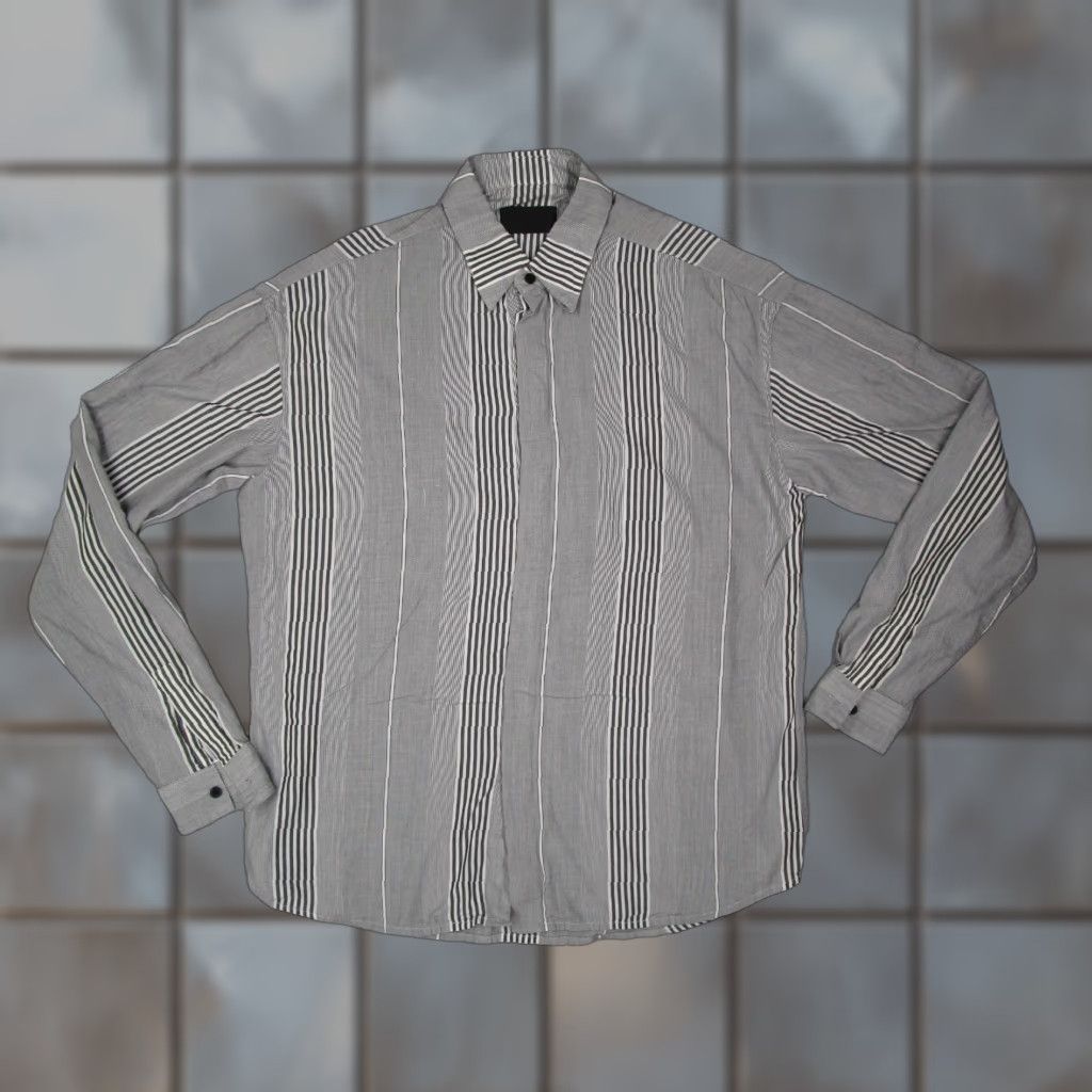 Rta RTA Shirt Mens XS Gray Striped Button-Up Long Sleeve Lightweight Classic Cotton/Viscose Blend Size US XS / EU 42 / 0 - 1 Thumbnail