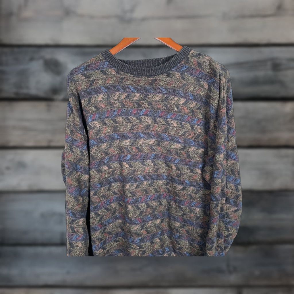 Vintage Vintage San Mateo Island Men's Medium Sweater Geometric Zig Zag Pattern Cotton Relaxed Fit Pullover 90s Casual Men Size US M / EU 48-50 / 2 - 1 Thumbnail