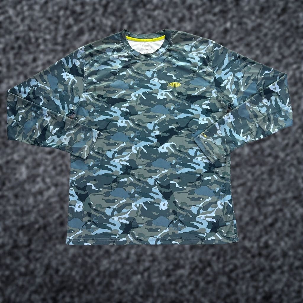 Vintage AFTCO Shirt Mens Large Green Stretch Camo Print Performance Long Sleeve Tee Size US L / EU 52-54 / 3 - 1 Thumbnail