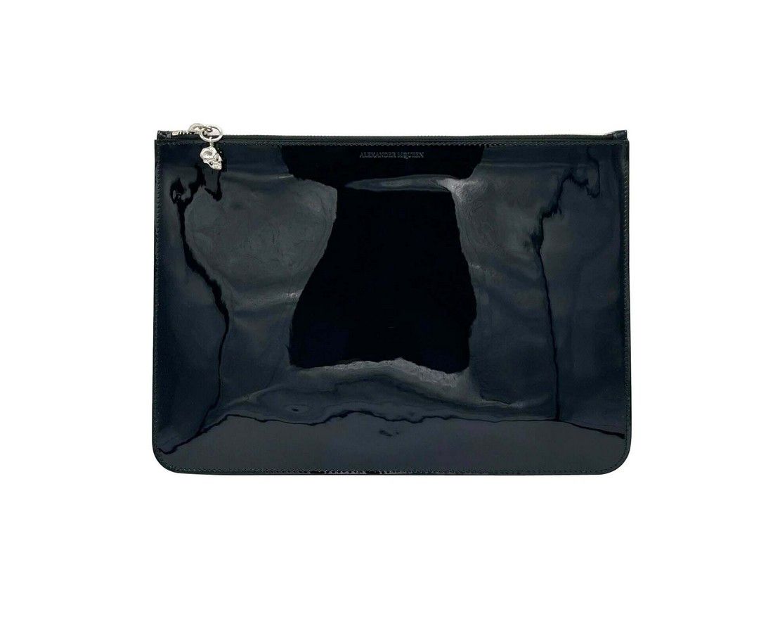 Alexander McQueen Women's Black Charm Patent Leather Skull Large Pouch Size ONE SIZE - 1 Thumbnail
