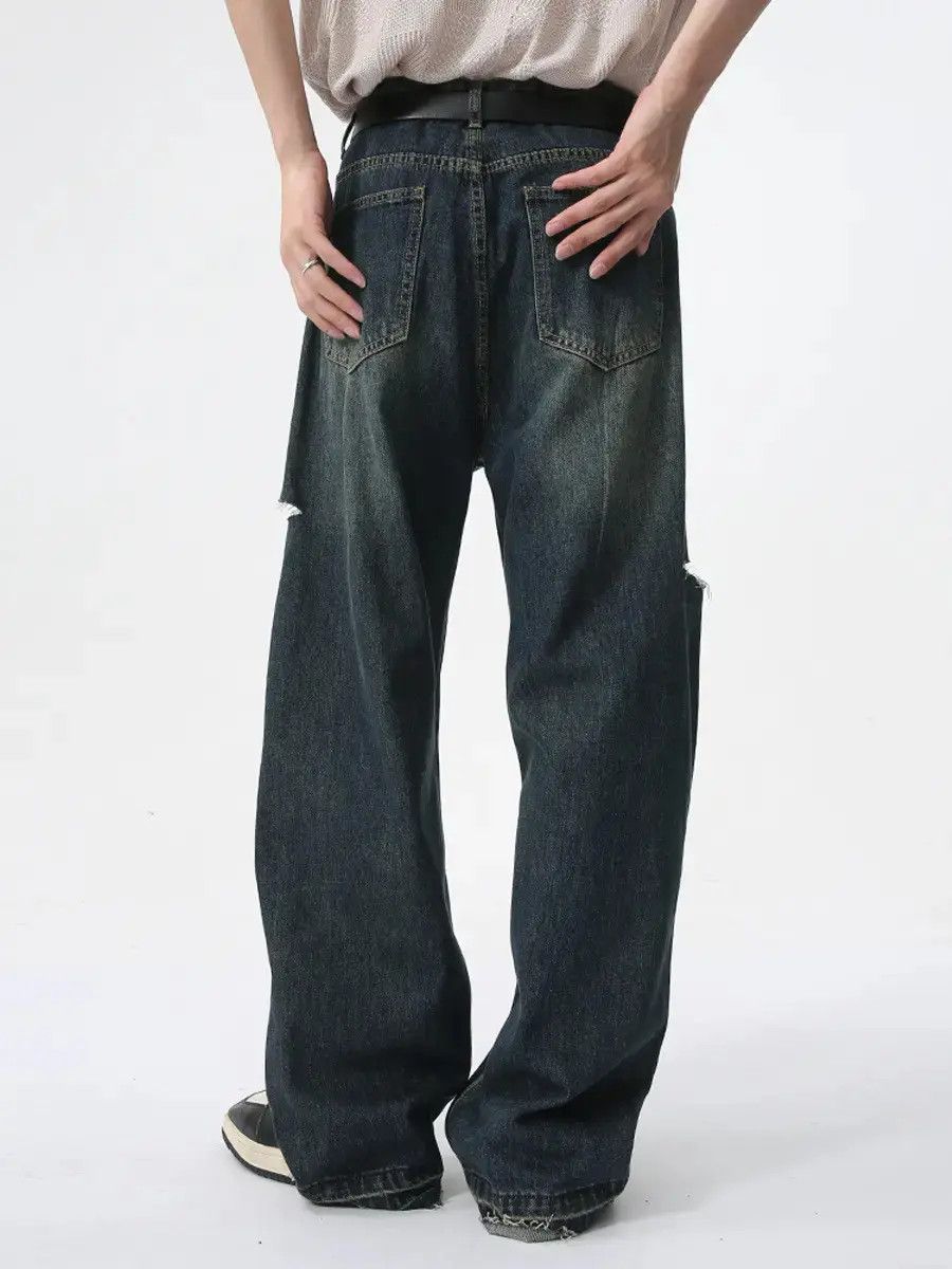 Japanese Brand Retro loose straight leg ripped jeans Size US 32 / EU 48 - 5 Thumbnail