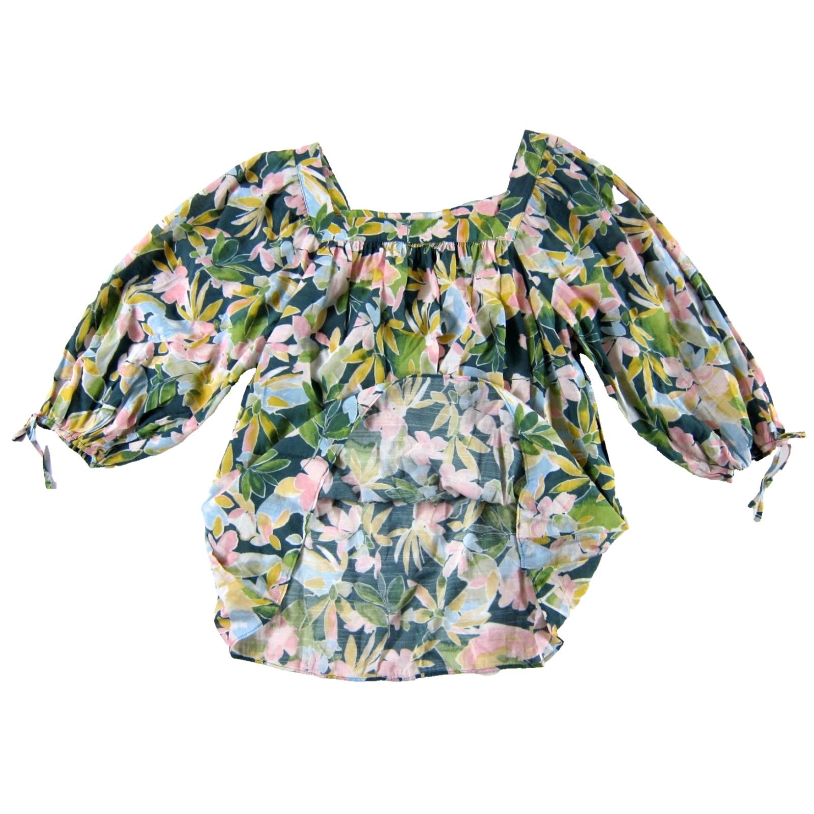 Vintage LC Lauren Conrad Blouse Tunic 3/4 Sleeve Floral XL Womens Green Pink Yellow Rayon Polyester Blouse Tunic 90s Bohemian Peasant - Mens/Womens Size XL / US 12-14 / IT 48-50 - 4 Thumbnail