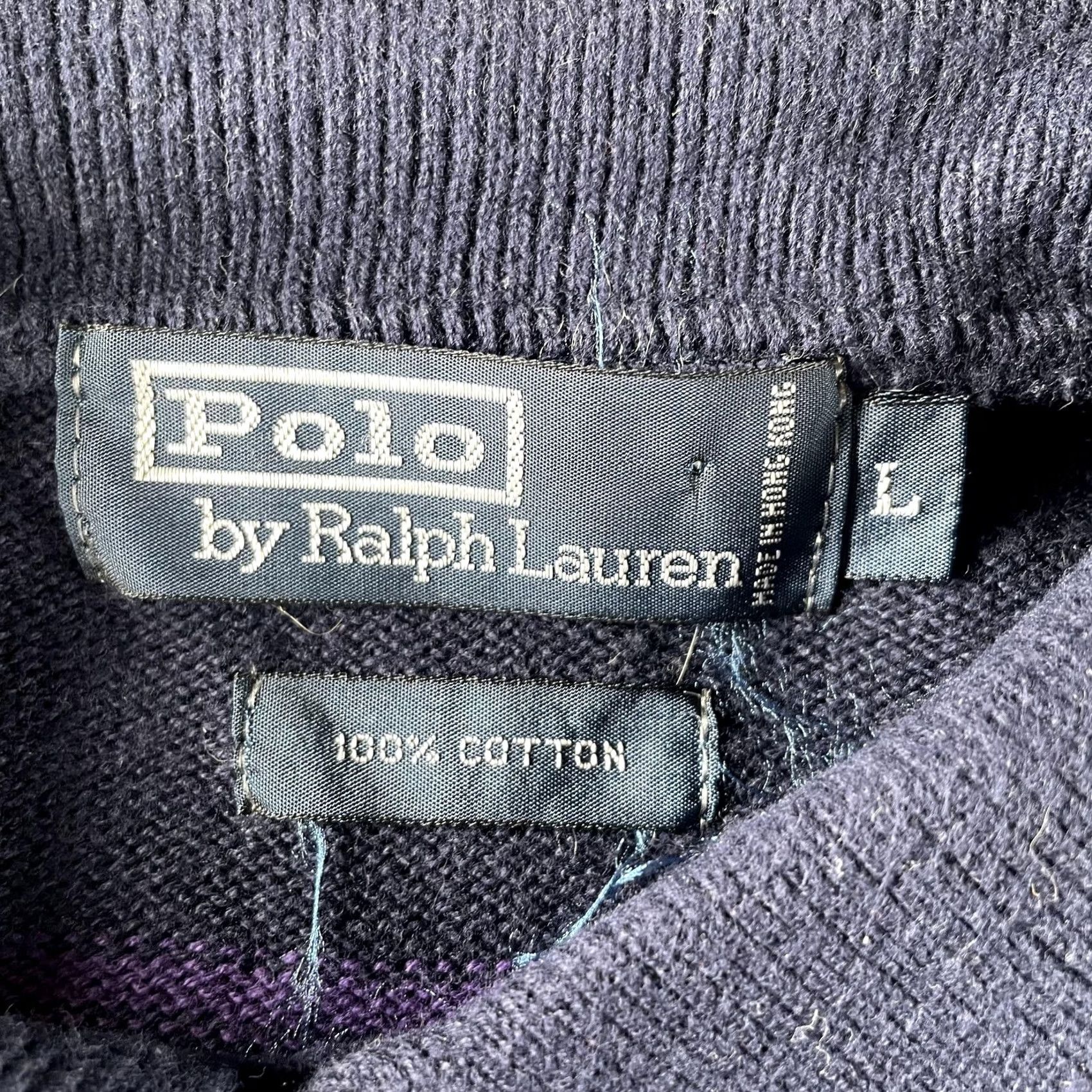 Polo Ralph Lauren VINTAGE Polo Ralph Lauren Sweater Mens Large Navy Purple Striped Bel Air Golf Club 90s Pullover Knit Cotton/Collared Mens Size US L / EU 52-54 / 3 - 3 Thumbnail